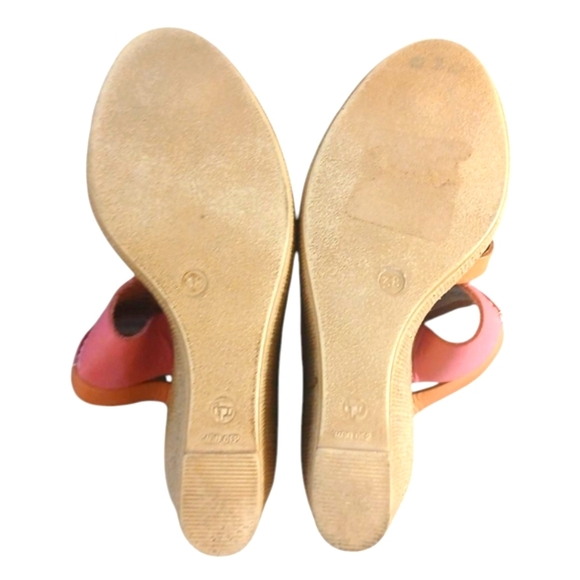 Sotta Sopra Pink and Orange Leather Platform Wedge Sandals Size 7 - Picture 8 of 11